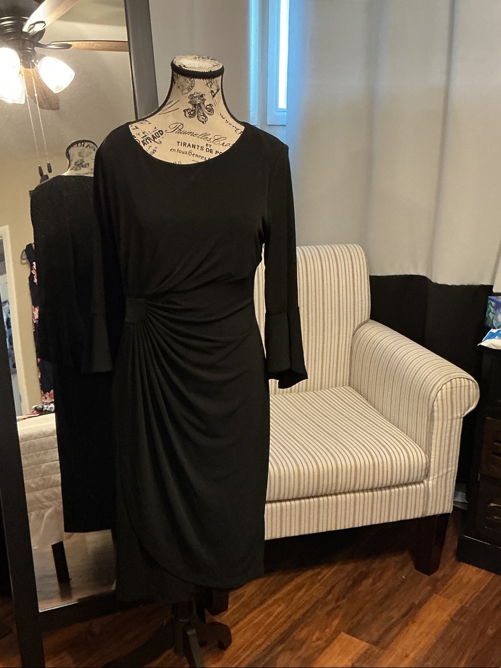 Connected Apparel Dress Black with 3/4 ruffle cuff sleeve Size 10P NWT (#20)
